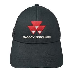 Massey Ferguson Strapback Trucker Hat Black One Size Adjustable Mesh Back